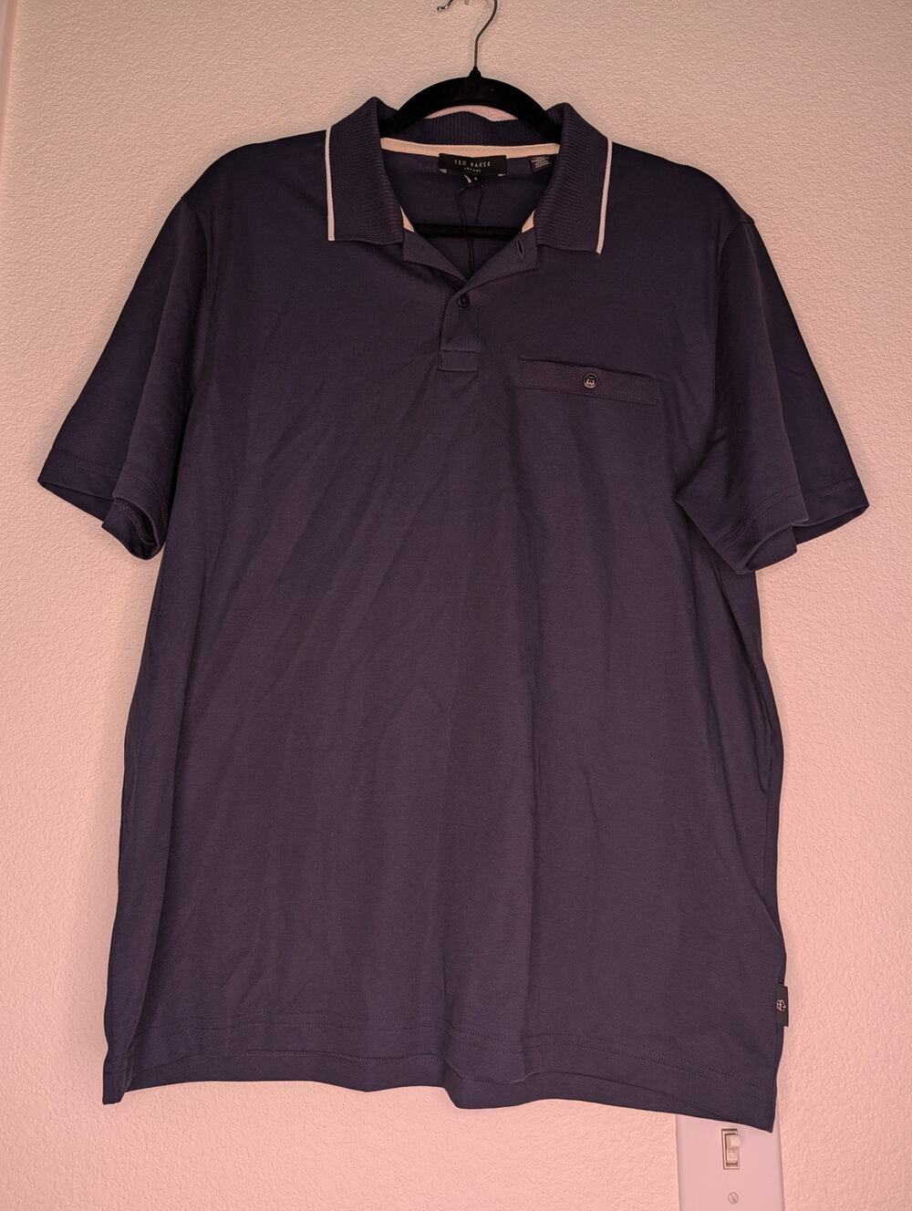 Ted Baker London NWT Men Galton Slub Polo Shirt L Navy Designer Soft Peru Cotton